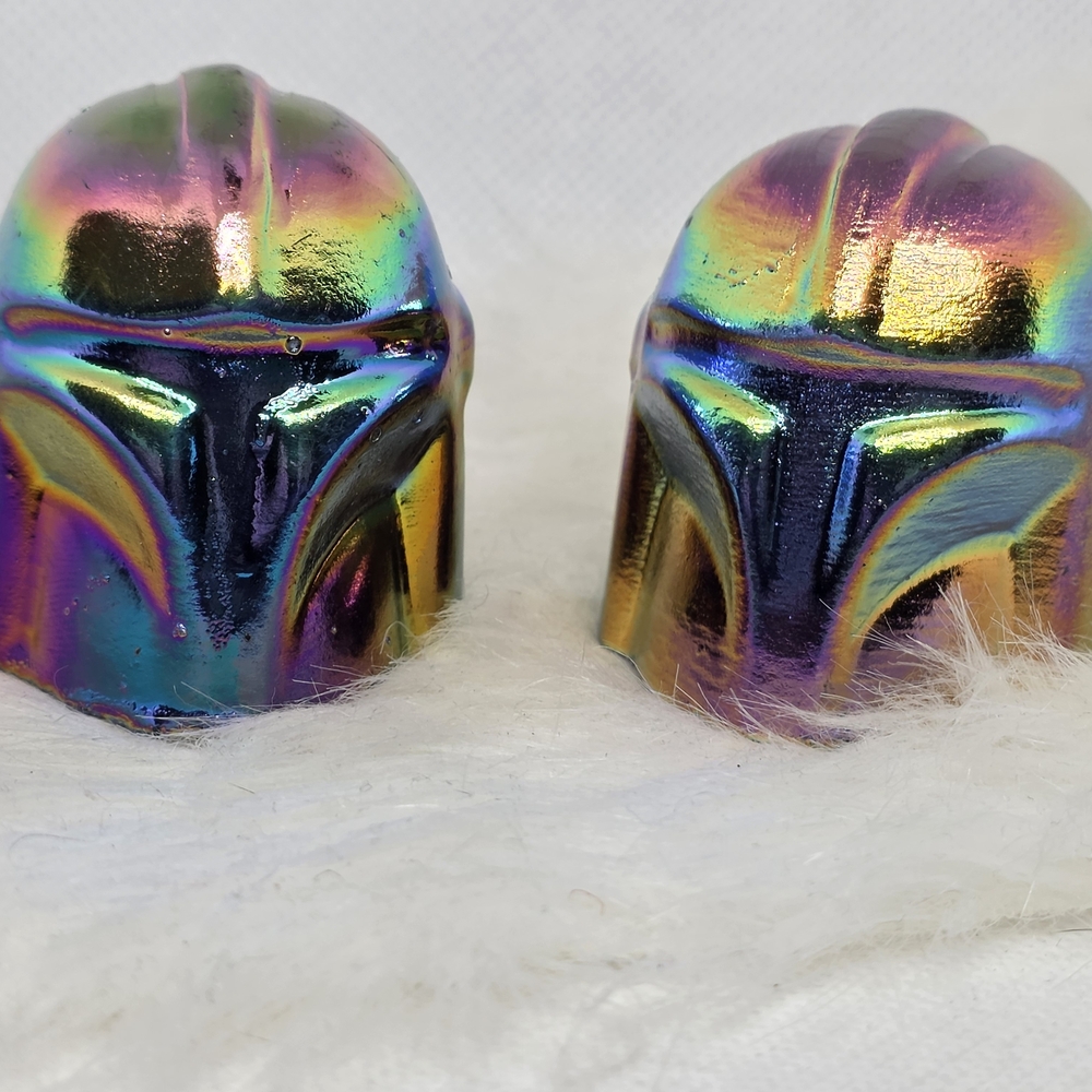 Rainbow Aura Obsidian Mandalorian Helmet Carving | Titanium Crystal | Star Wars - Picture 2 of 8